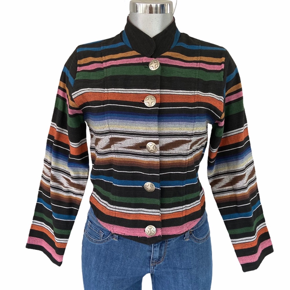 Carrie Allen Southwestern Shirt Blazer Shacket Native Mexican Sarape Print Small